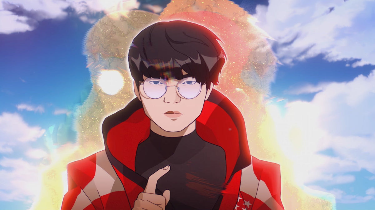 Illustration de Faker dans le clip vidéo de l'hymne officiel des Worlds 2026 de League of Legends